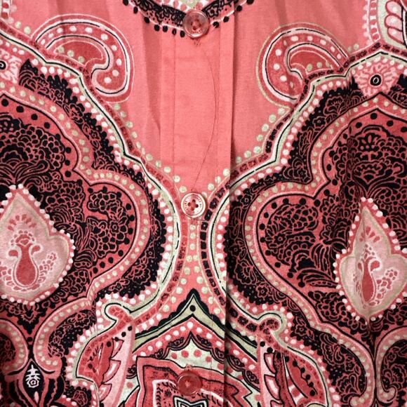 Jones New York 1X Shirt Pink Paisley Button Down Front Cotton L/S - Picture 4 of 6